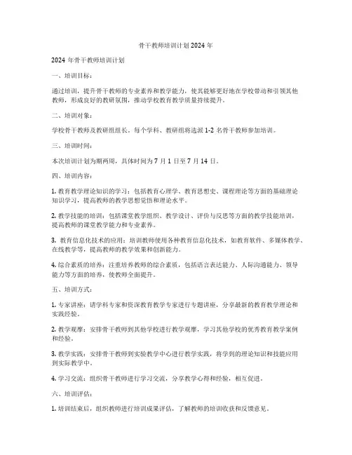 骨干教师培训计划2024年