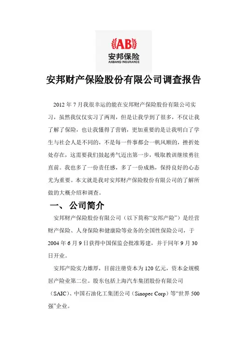 安邦财产保险股份有限公司调查报告