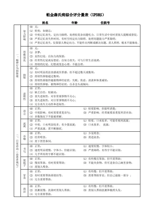 帕金森氏病综合评分量表(UPDRS)
