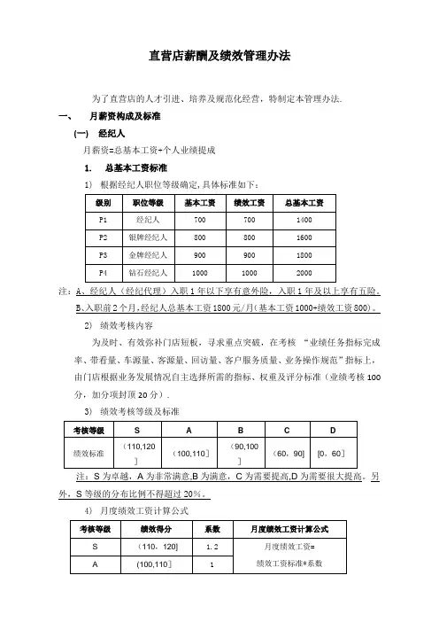 直营店薪酬及绩效管理办法