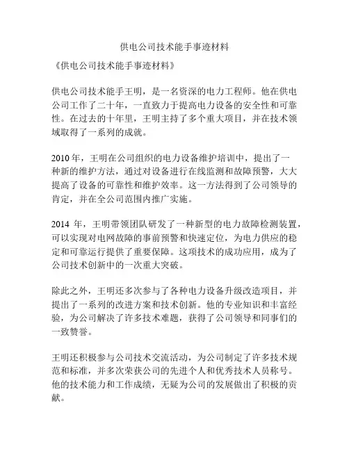 供电公司技术能手事迹材料