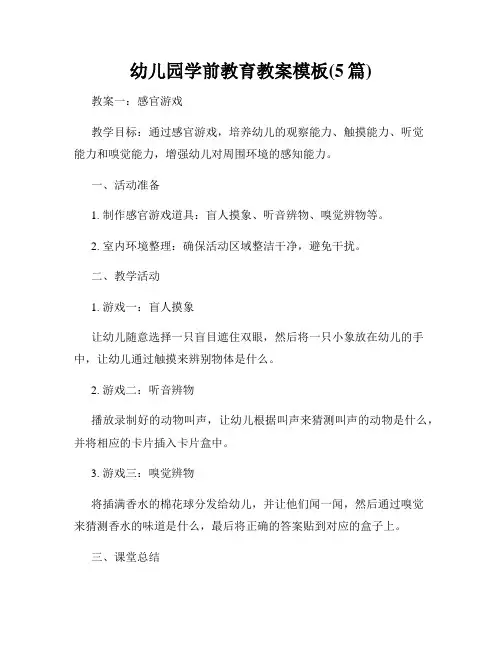 幼儿园学前教育教案模板(5篇)