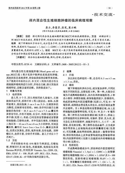 颅内混合性生殖细胞肿瘤的临床病理观察