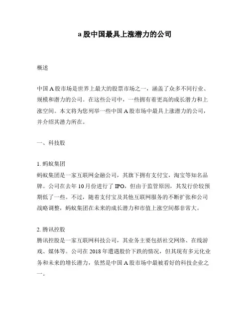 a股中国最具上涨潜力的公司