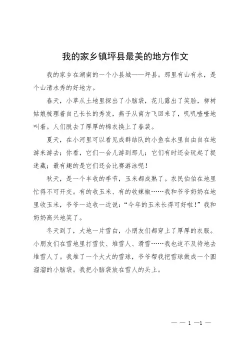 我的家乡镇坪县最美的地方作文
