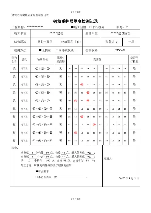 钢筋保护层厚度检测记录
