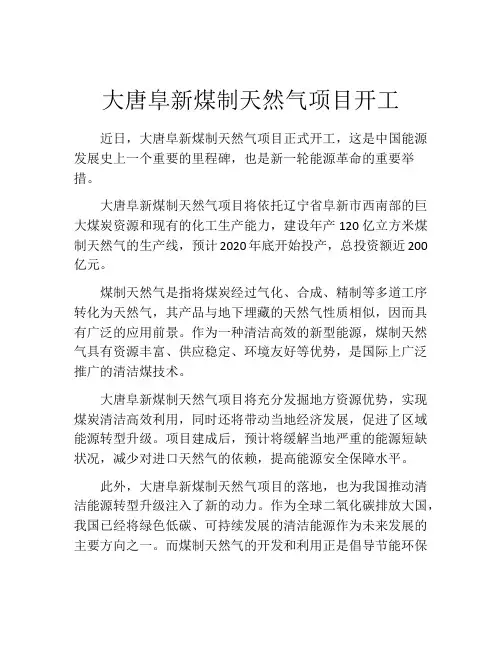 大唐阜新煤制天然气项目开工