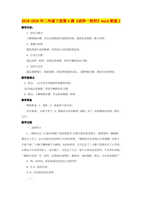 2019-2020年二年级下册第4课《试种一粒籽》word教案2