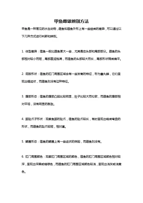 甲鱼雌雄辨别方法