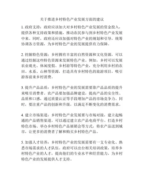 关于推进乡村特色产业发展方面的建议