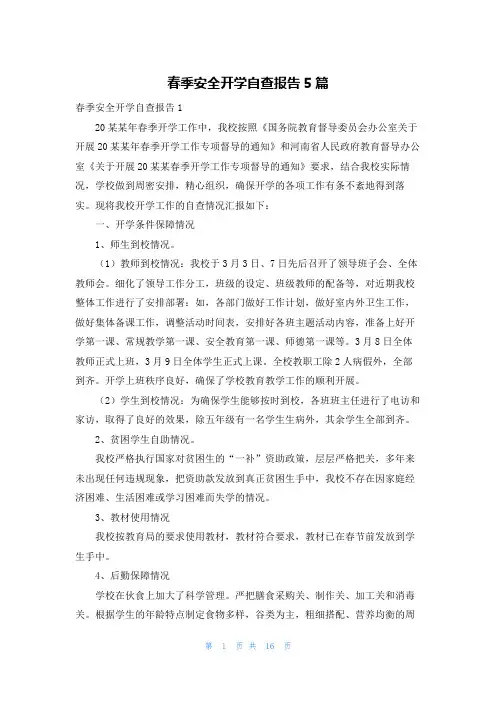 春季安全开学自查报告5篇