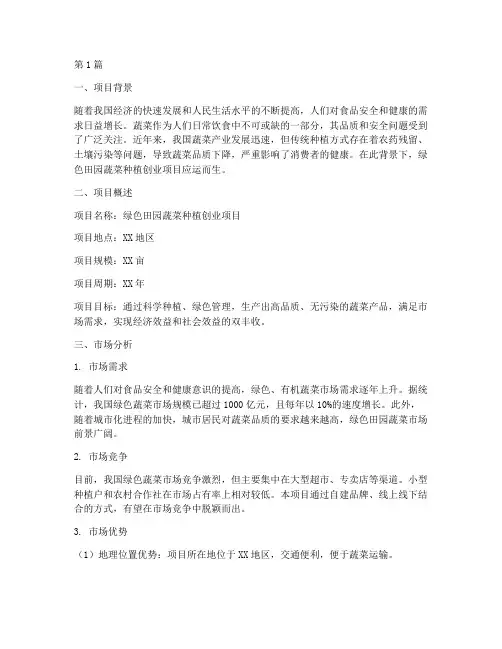 种植蔬菜创业计划书项目简介(2篇)
