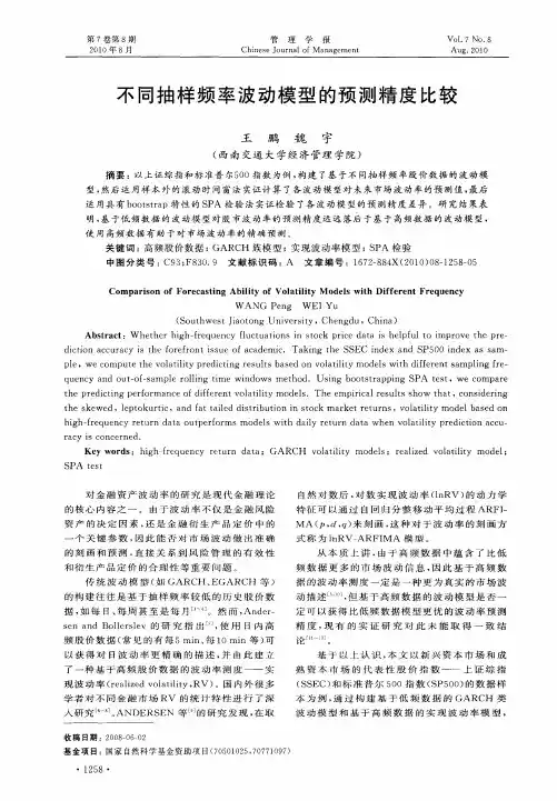 不同抽样频率波动模型的预测精度比较