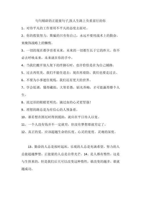 句句精辟的正能量句子,致人生路上负重前行的你