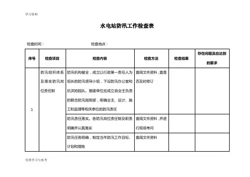 水电站防汛工作检查表复习进程