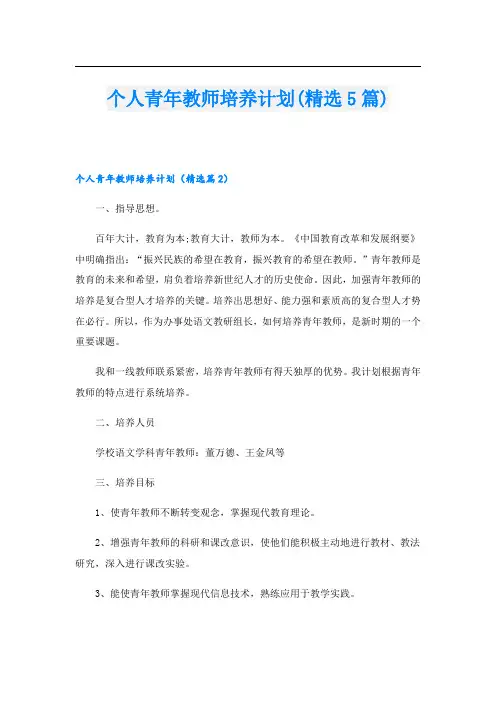 个人青年教师培养计划(精选5篇)