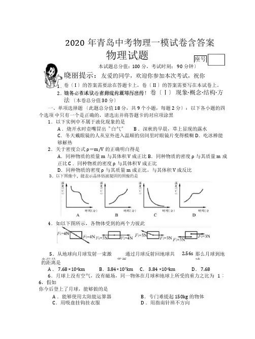 2020年青岛中考物理一模试卷含答案