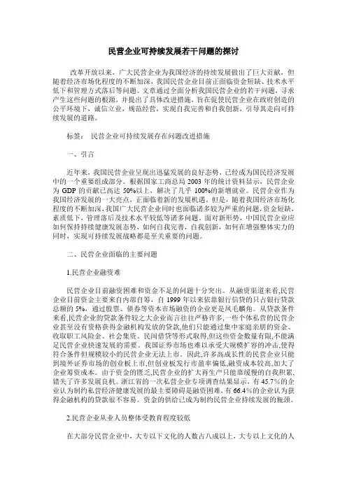 民营企业可持续发展若干问题的探讨