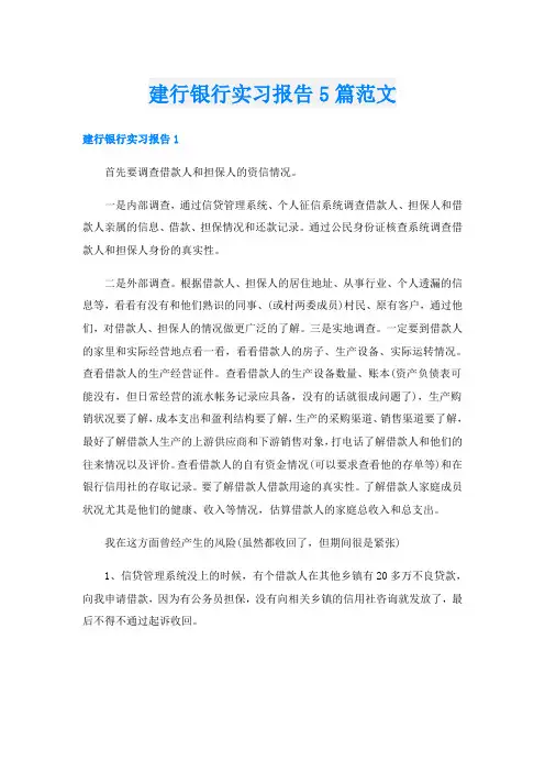 建行银行实习报告5篇范文