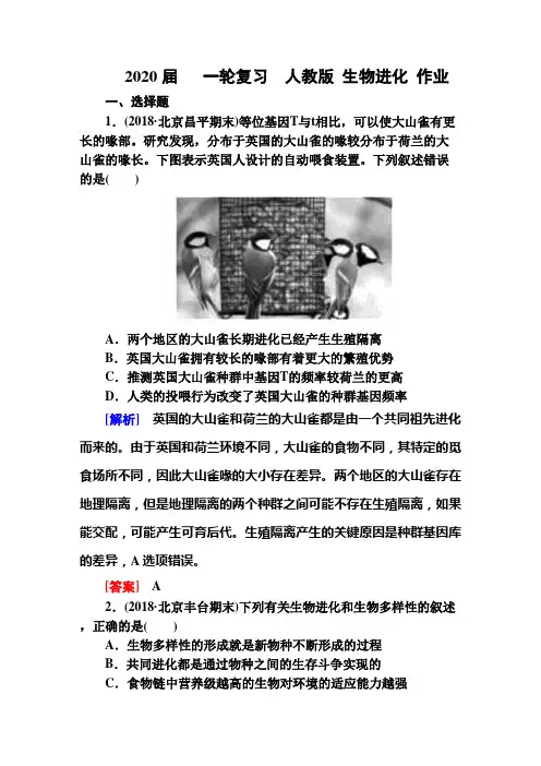 2020届   一轮复习  人教版 生物进化 作业.doc
