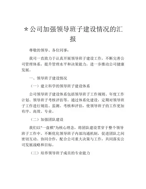 ＊公司加强领导班子建设情况的汇报