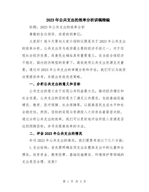 2023年公共支出的效率分析讲稿精编