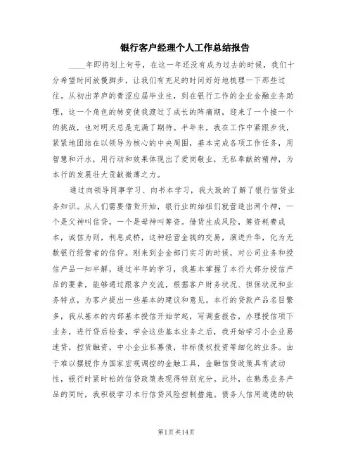 银行客户经理个人工作总结报告(6篇)