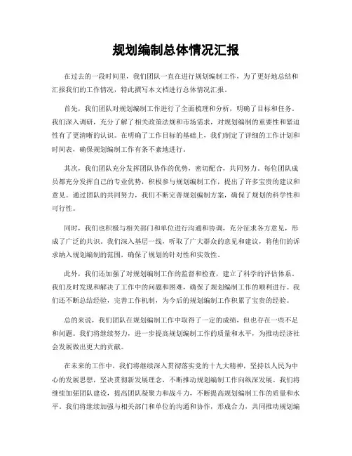 规划编制总体情况汇报