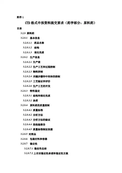 CTD格式申报资料提交要求(药学部分-原料药)