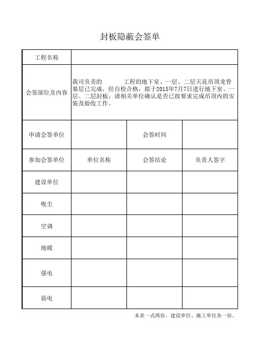 装饰工程隐蔽封板会签单