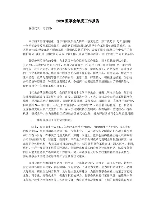 2020监事会年度工作报告