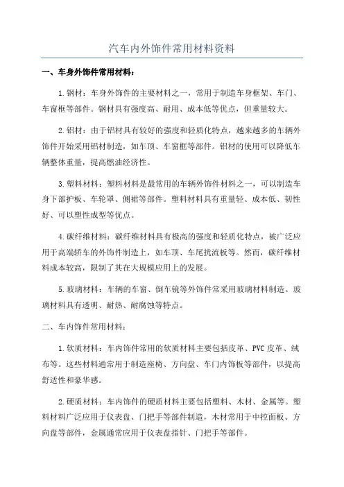 汽车内外饰件常用材料资料