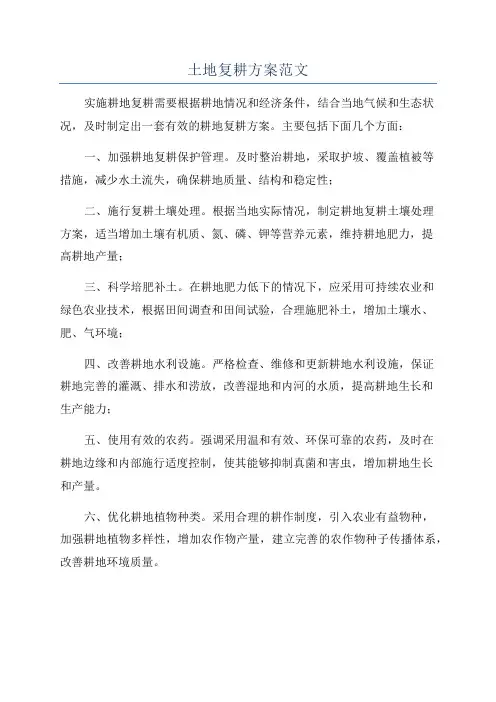 土地复耕方案范文