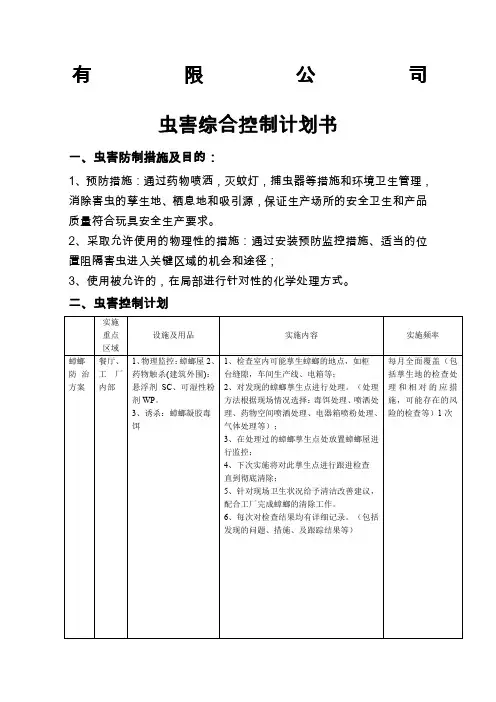 虫害控制计划定稿