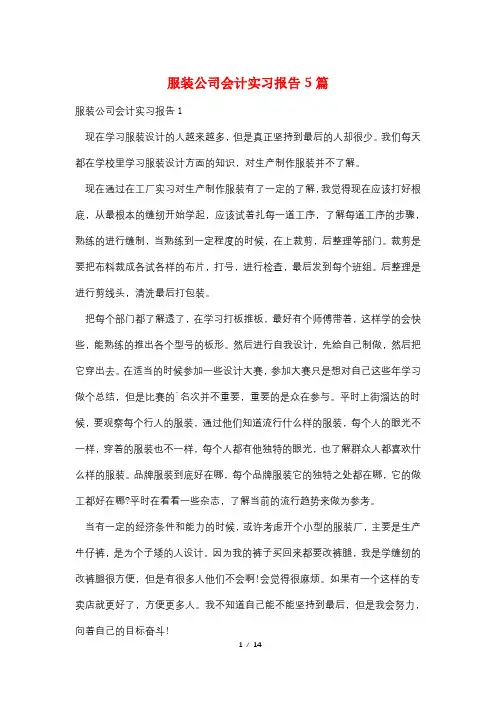 服装公司会计实习报告5篇