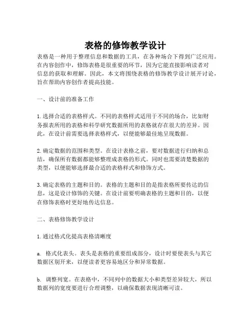 表格的修饰教学设计
