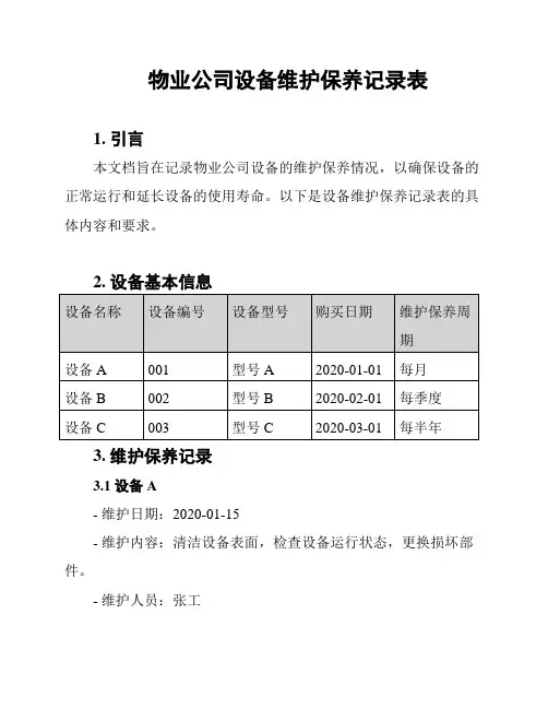 物业公司设备维护保养记录表
