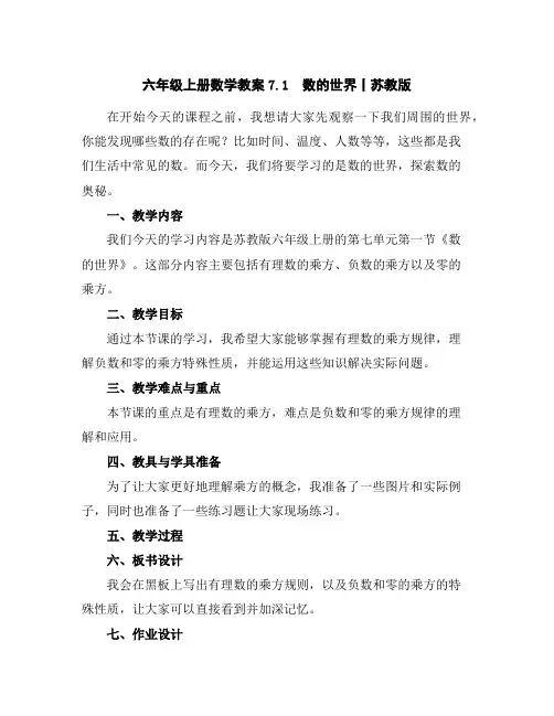 六年级上册数学教案-7.1数的世界丨苏教版