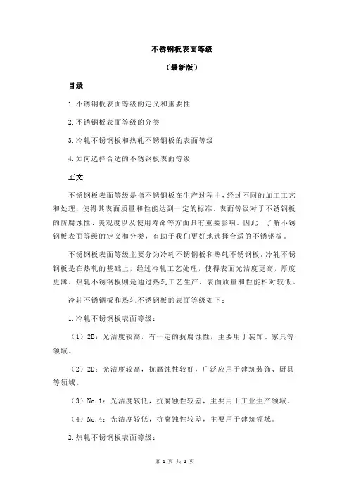 不锈钢板表面等级