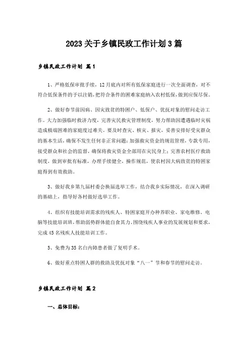 2023关于乡镇民政工作计划3篇