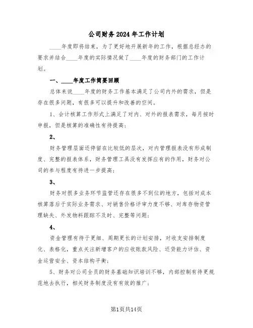 公司财务2024年工作计划(5篇)