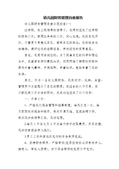 幼儿园财务管理自查报告