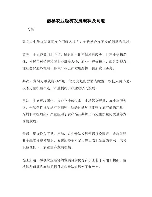 磁县农业经济发展现状及问题