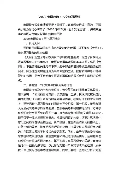 2020考研政治：五个复习规划