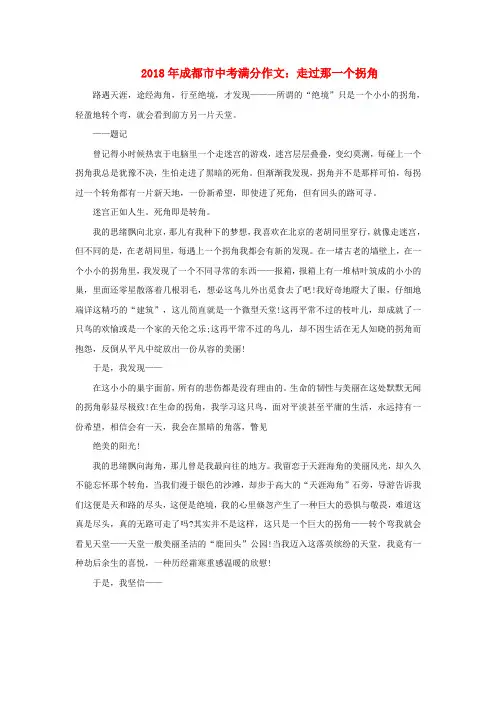四川省成都市2018年中考语文满分作文 走过那一个拐角素材 精品