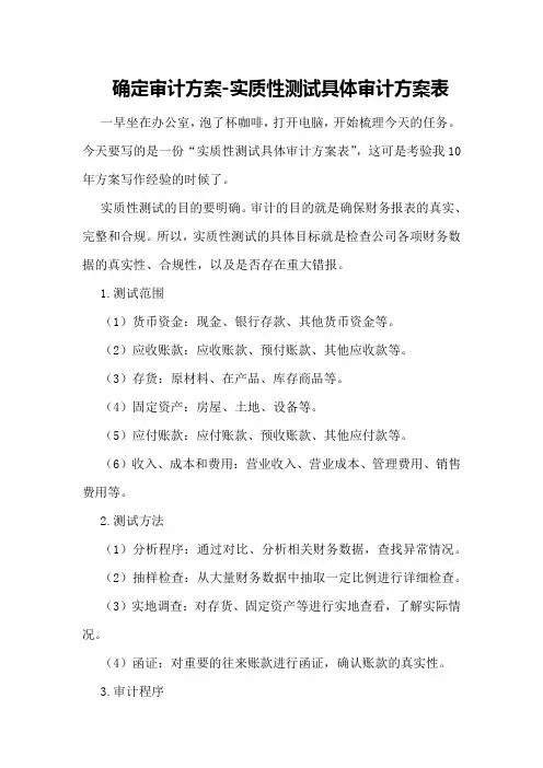 确定审计方案-实质性测试具体审计方案表
