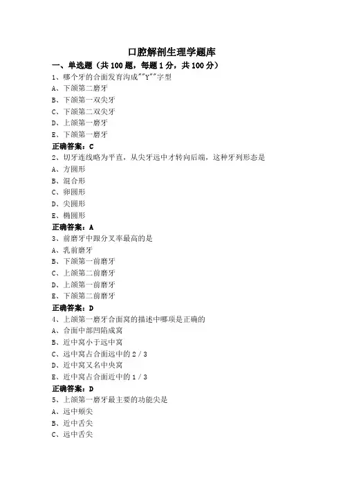 口腔解剖生理学题库