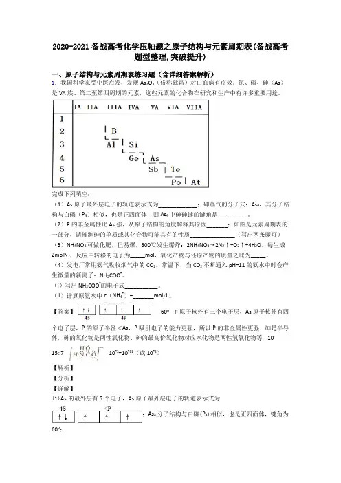 2020-2021备战高考化学压轴题之原子结构与元素周期表(备战高考题型整理,突破提升)