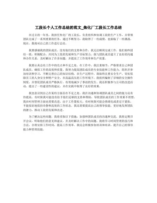 工段长个人工作总结的范文_焦化厂工段长工作总结