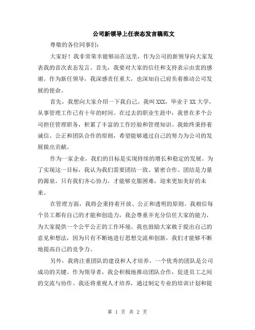 公司新领导上任表态发言稿范文